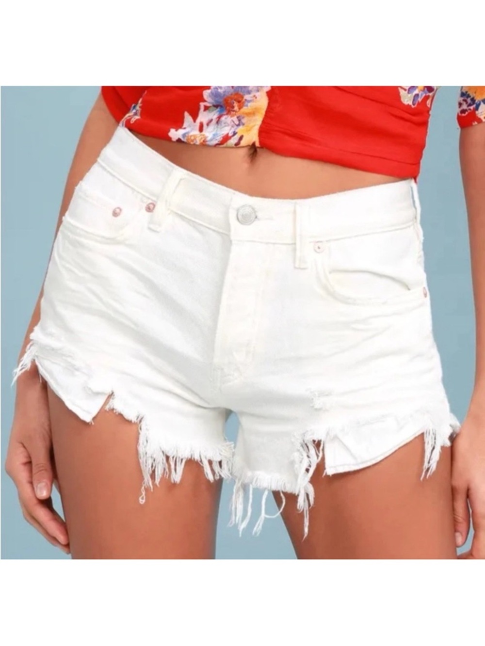 We The Free White Distressed Cutoff Denim Shorts